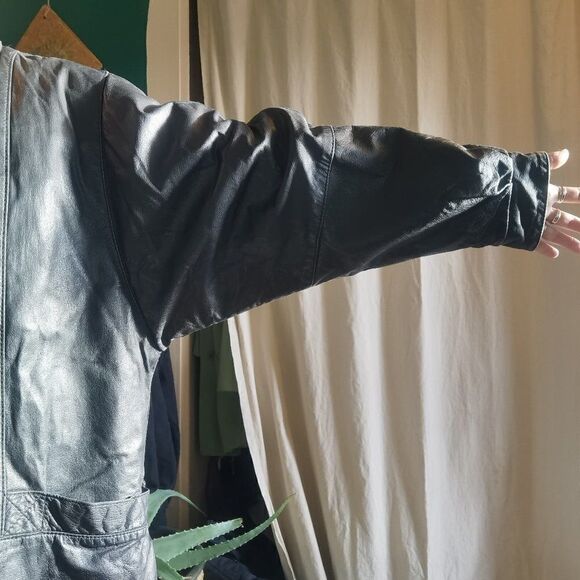 Oversized Vintage 80s 90s Black Karge Leather Jacket Bomber Moto - Picture 5 of 7